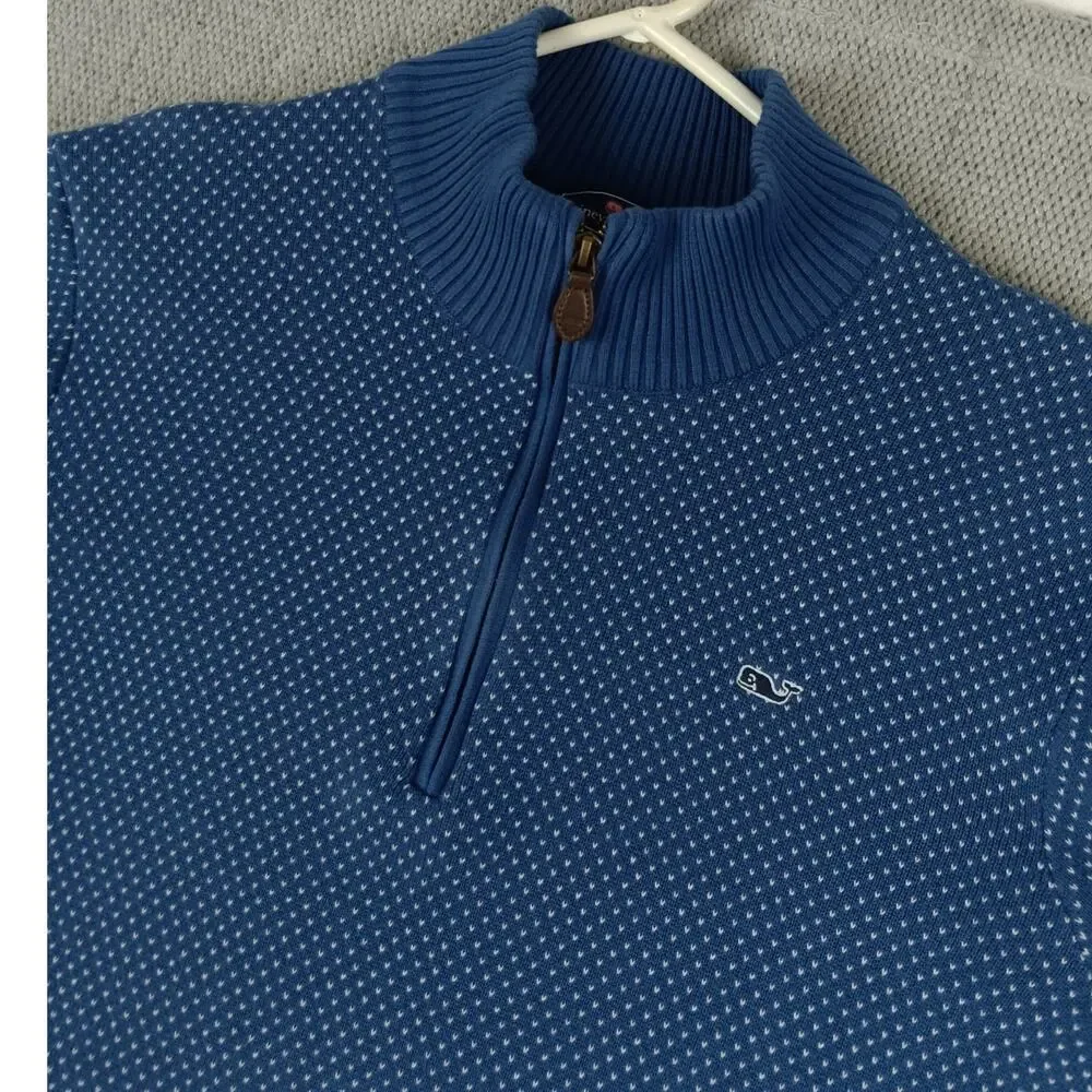 Vineyard Vines Quarter Zip Knit Sweater Mens‎ Large Blue Repeating Anchors